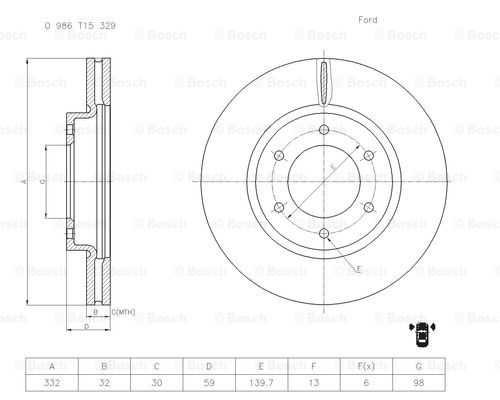 BOSCH 0 986 T15 329 Brake Disc