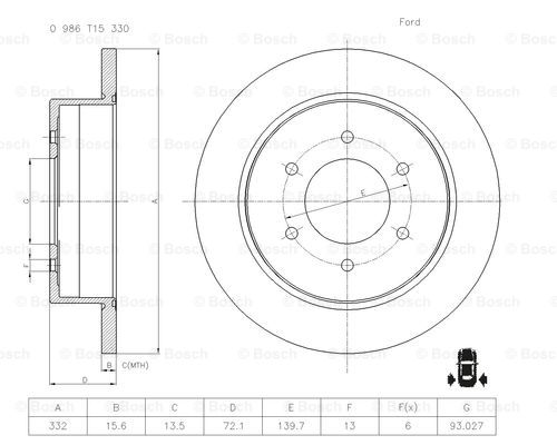 BOSCH 0 986 T15 330 Brake Disc