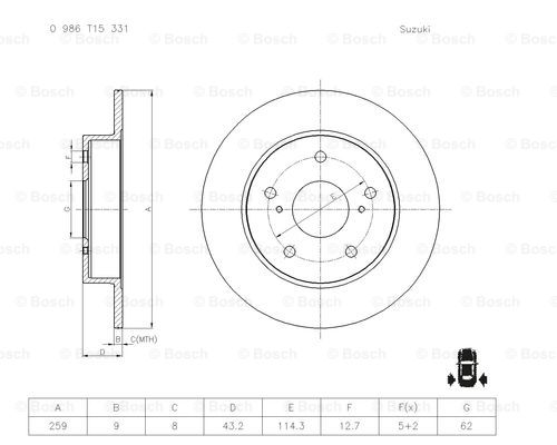 BOSCH 0 986 T15 331 Brake Disc