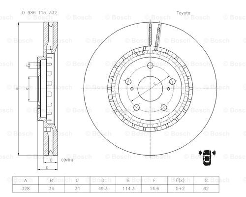 BOSCH 0 986 T15 332 Brake Disc