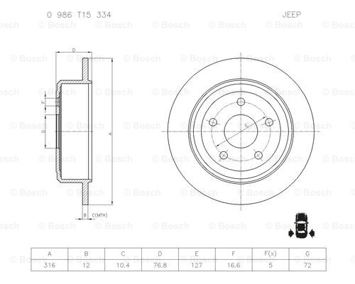 BOSCH 0 986 T15 334 Brake Disc