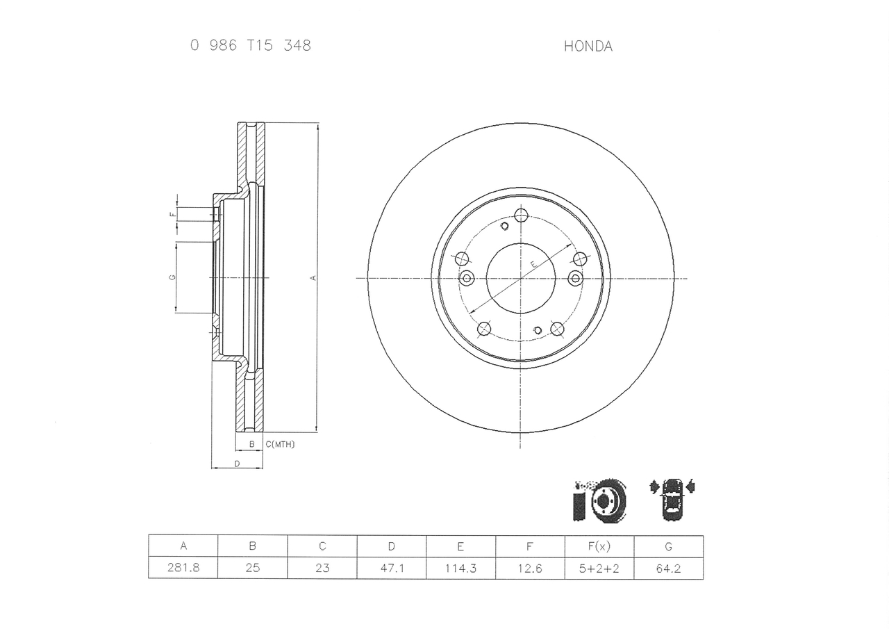 BOSCH 0 986 T15 348 Bremsscheibe
