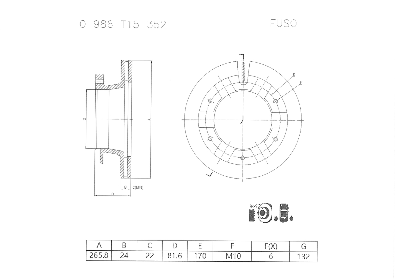 BOSCH 0 986 T15 352 Bremsscheibe