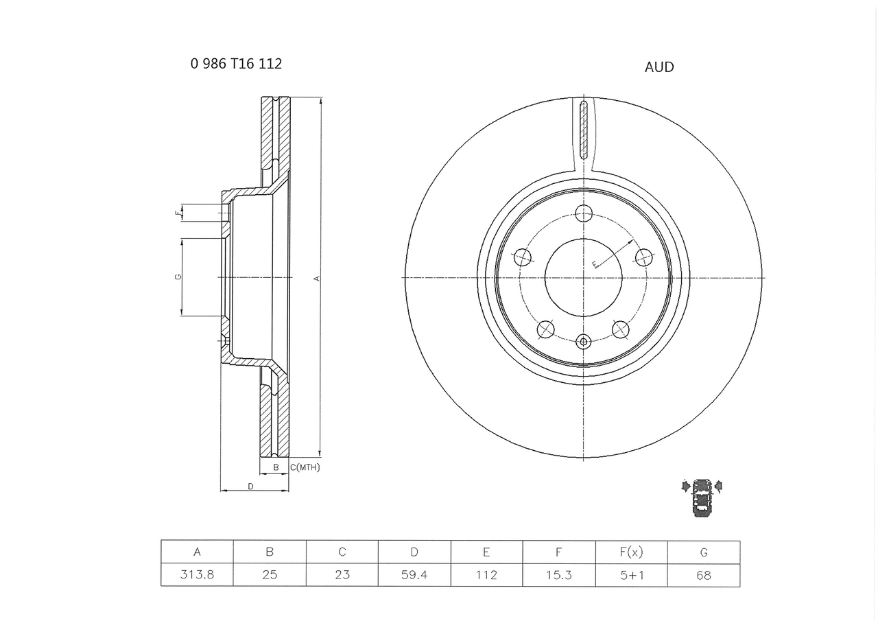 BOSCH 0 986 T16 112 Bremsscheibe
