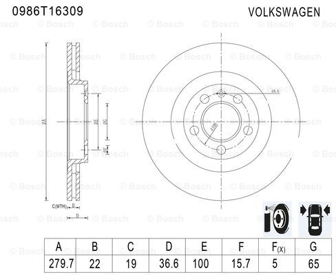 BOSCH 0 986 T16 309 Brake Disc