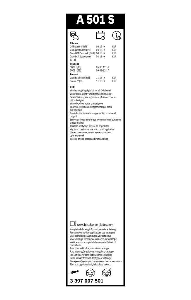 BOSCH 3 397 007 501 Aerotwin Μάκτρο καθαριστήρα for CITROËN PEUGEOT RENAULT