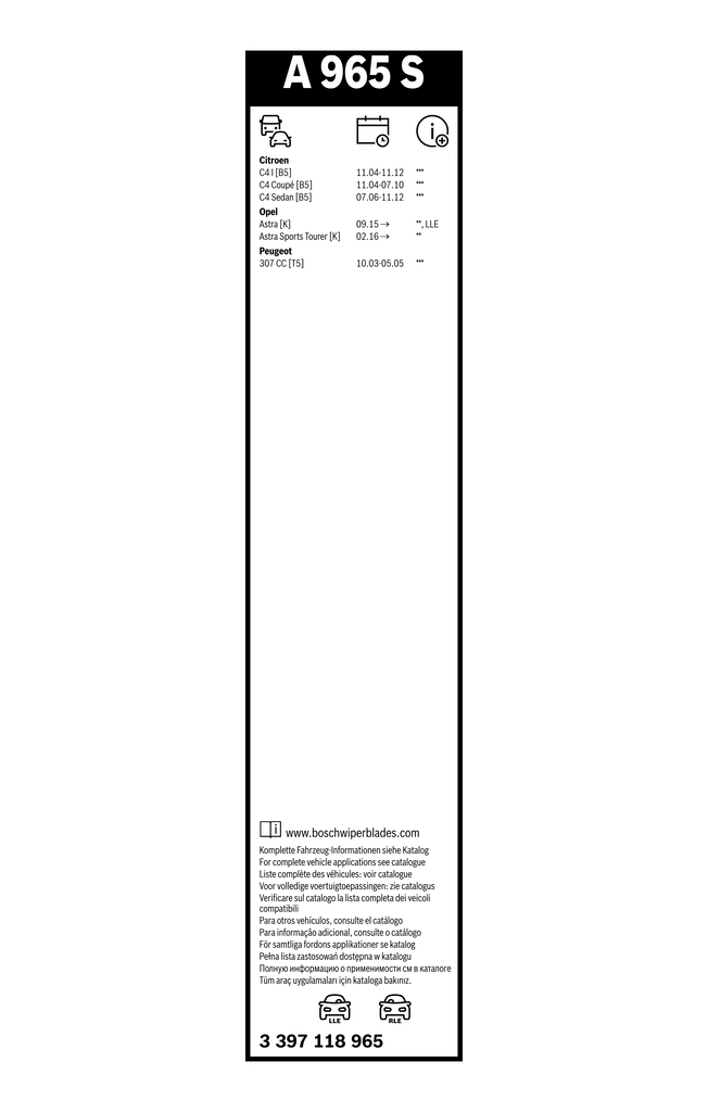 BOSCH 3 397 118 965 Aerotwin Μάκτρο καθαριστήρα for CITROËN OPEL PEUGEOT VAUXHALL