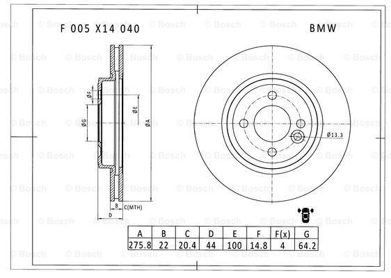 BOSCH F 005 X14 040 Brake Disc