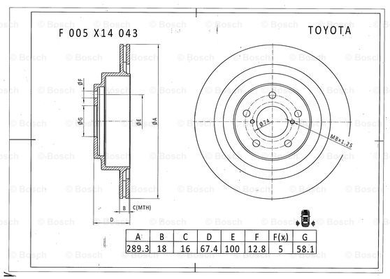 BOSCH F 005 X14 043 Brake Disc