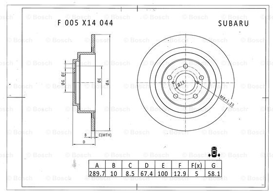 BOSCH F 005 X14 044 Brake Disc