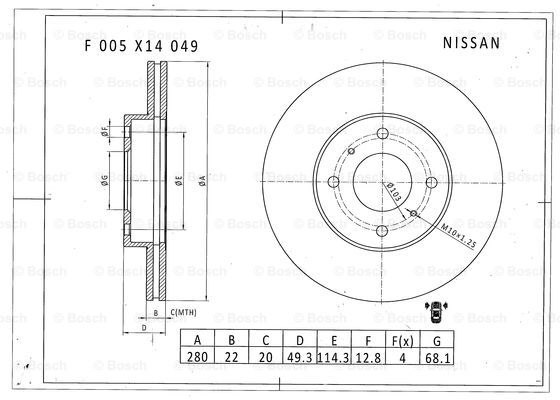 BOSCH F 005 X14 049 Brake Disc