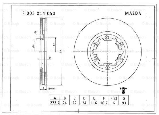 BOSCH F 005 X14 050 Brake Disc