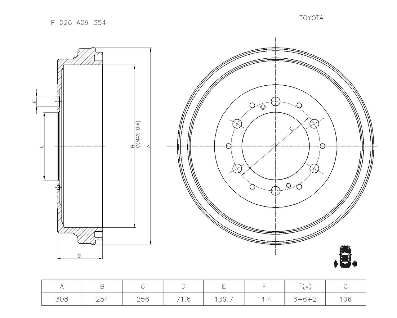 BOSCH F 026 A09 354 Brake Drum