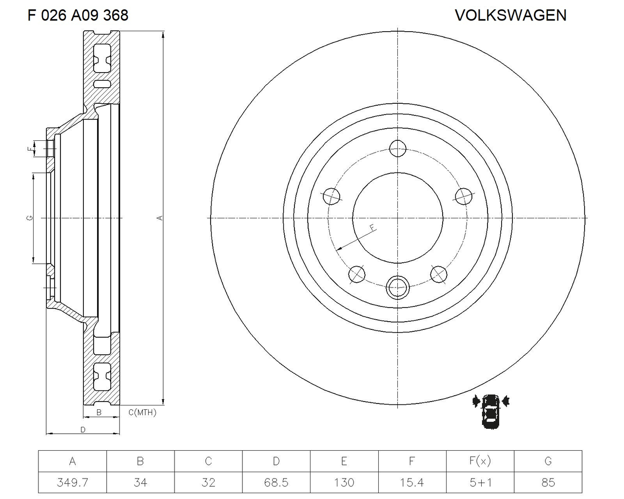 BOSCH F 026 A09 368 Brake Disc