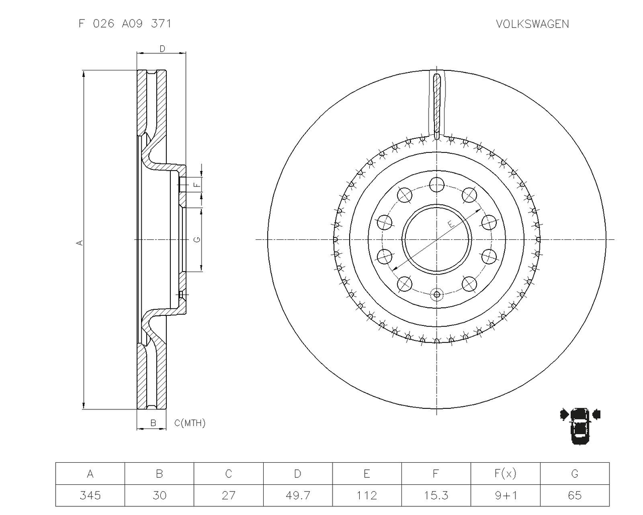 BOSCH F 026 A09 371 Brake Disc