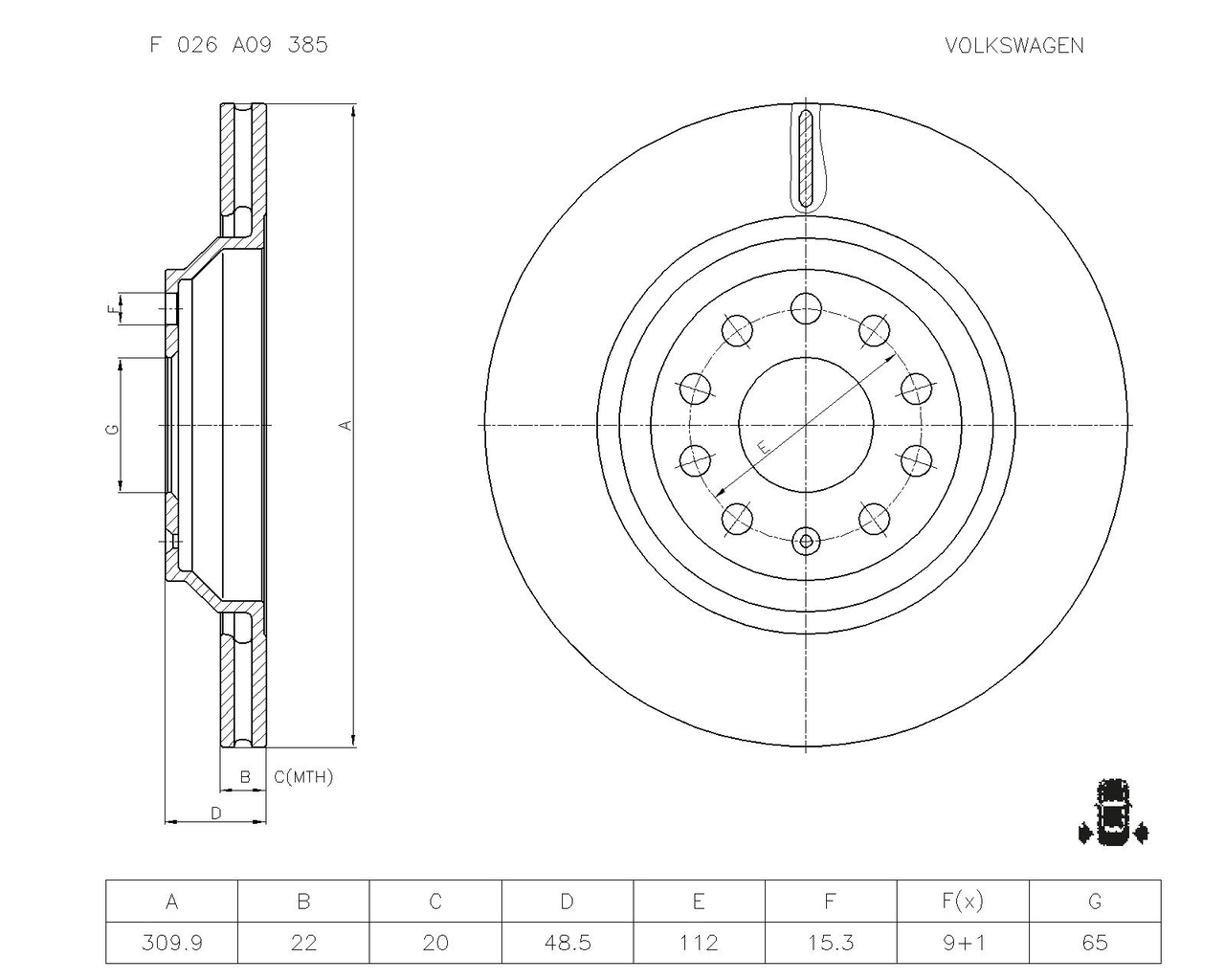 BOSCH F 026 A09 385 Brake Disc