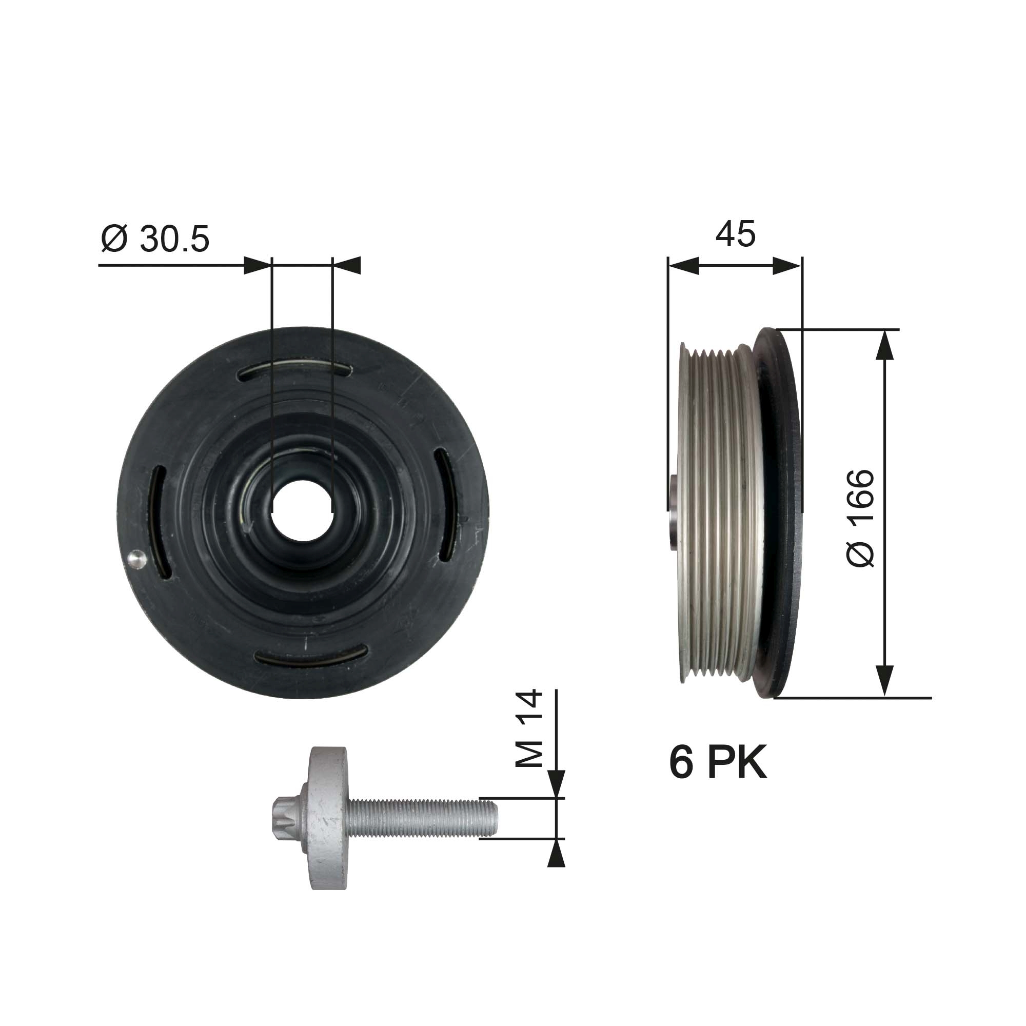 GATES TVD1041A Puleggia cinghia, Albero a gomiti