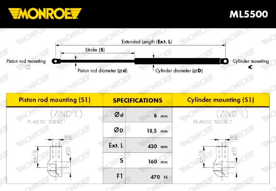 MONROE ML5500 Ammortizatore pneumatico, Cofano bagagli /vano carico