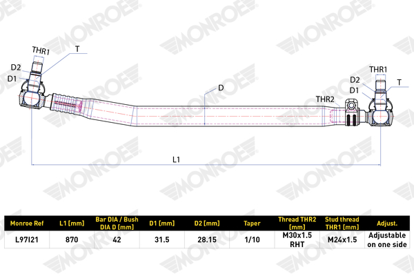 MONROE L97I21 Άξονας τιμονιού for VOLVO