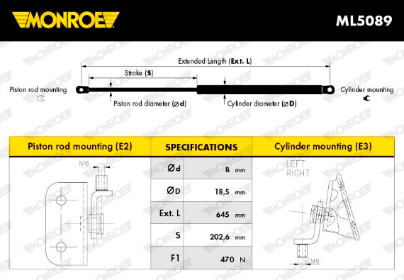 MONROE ML5089 MONROE MaxLift Gasfeder, Koffer-/Laderaum