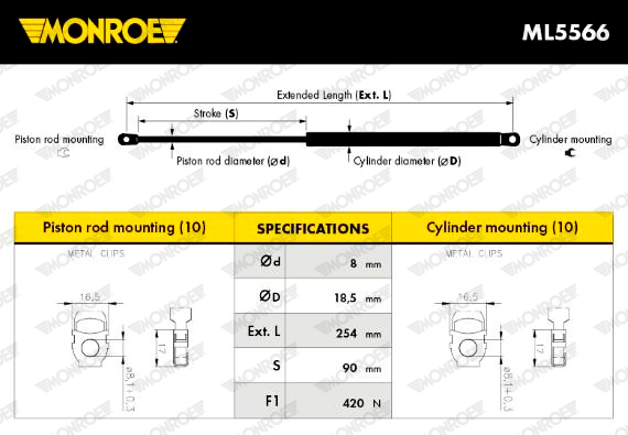 MONROE ML5566 MONROE MaxLift Gasfeder, Motorhaube