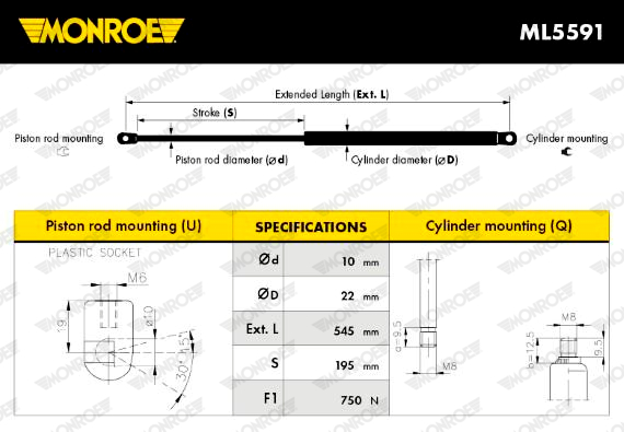 MONROE ML5591 MONROE MaxLift Gasfeder, Koffer-/Laderaum
