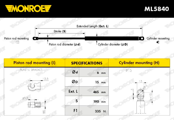 MONROE ML5840 MONROE MaxLift Gasfeder, Koffer-/Laderaum