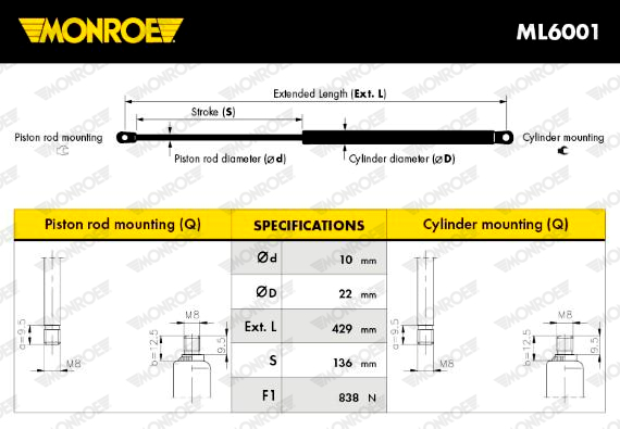 MONROE ML6001 MONROE MaxLift Gasfeder, Koffer-/Laderaum