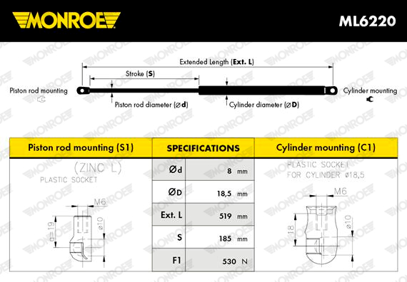 MONROE ML6220 MONROE MaxLift Gasfeder, Koffer-/Laderaum