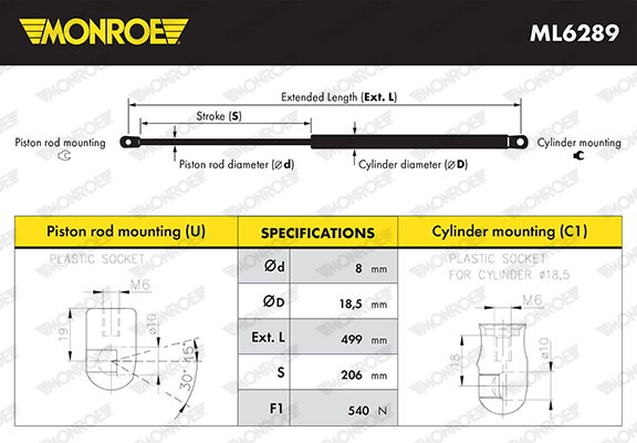 MONROE ML6289 MONROE MaxLift Gasfeder, Koffer-/Laderaum
