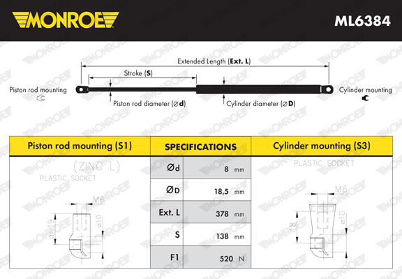 MONROE ML6384 MONROE MaxLift Gasfeder, Koffer-/Laderaum