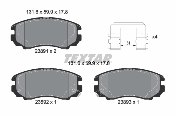 TEXTAR 2389105 Q+ Bremsbelagsatz, Scheibenbremse