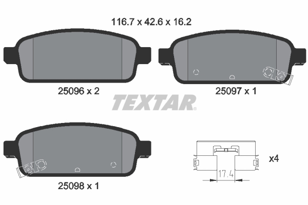 TEXTAR 2509601 Bremsbelagsatz, Scheibenbremse