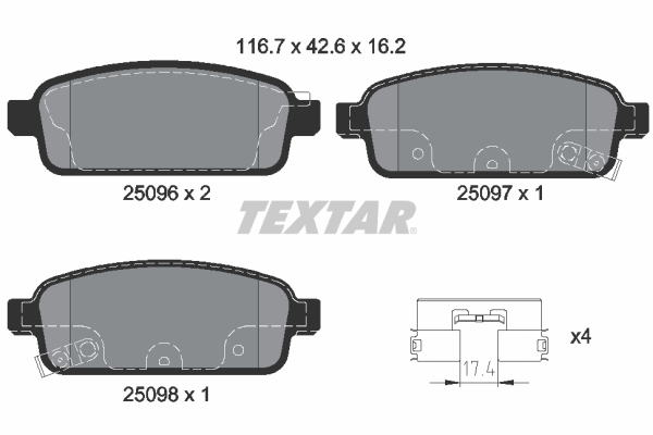 TEXTAR 2509602 Q+ Bremsbelagsatz, Scheibenbremse