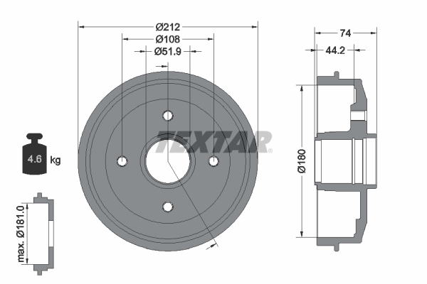 TEXTAR 94011800 Bremstrommel