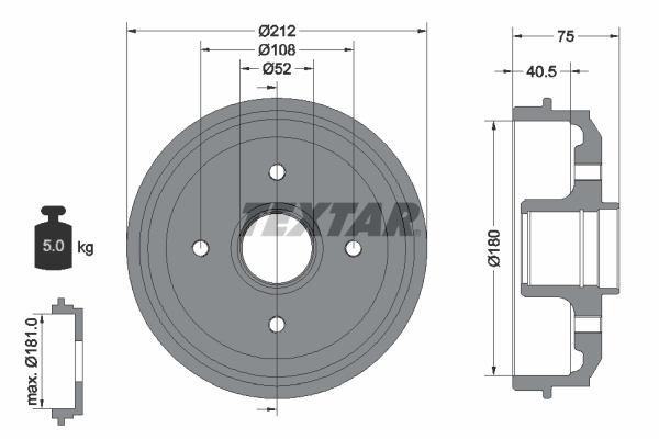 TEXTAR 94016900 Bremstrommel
