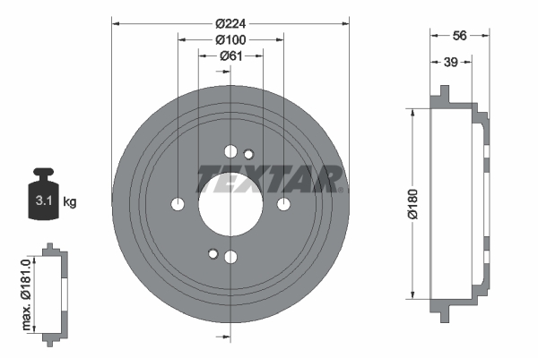 TEXTAR 94028000 Bremstrommel