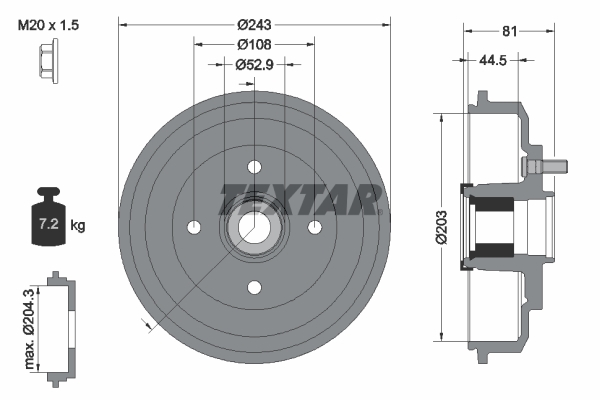 TEXTAR 94041300 Bremstrommel