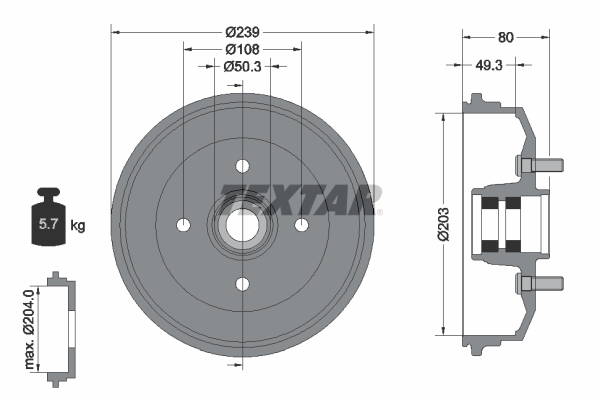 TEXTAR 94042600 Bremstrommel