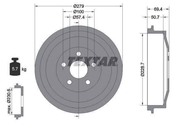 TEXTAR 94044800 Bremstrommel