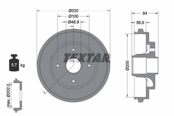 TEXTAR 94049400 Bremstrommel