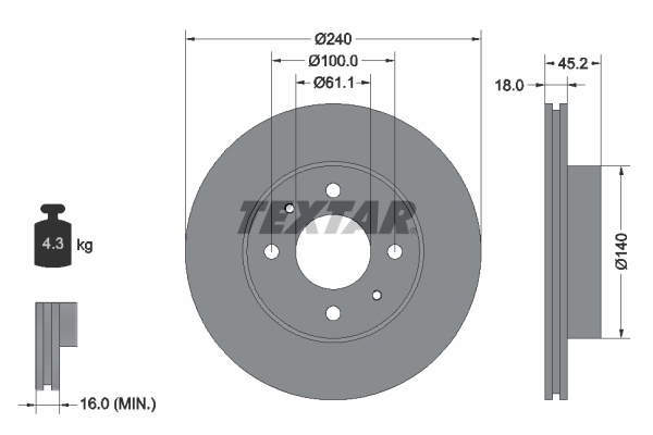 TEXTAR 92063200 Brzdový kotouč