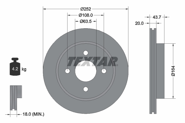 TEXTAR 92063603 Brzdový kotouč