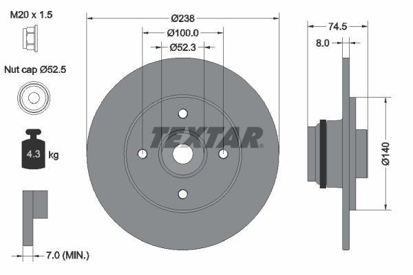 TEXTAR 92154003 Brzdový kotouč