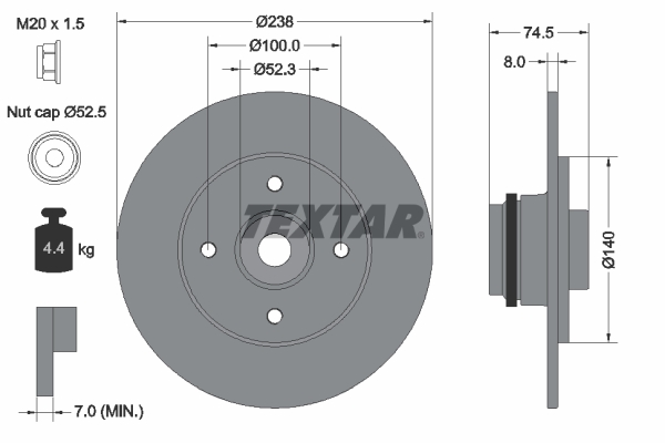 TEXTAR 92231703 Brzdový kotouč