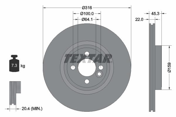 TEXTAR 92255003 Brzdový kotouč