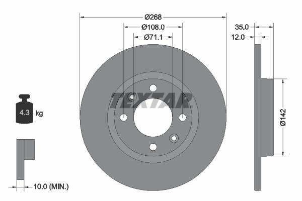 TEXTAR 92325903 Brzdový kotouč