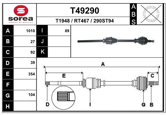 EAI T49290 Hnací hriadeľ