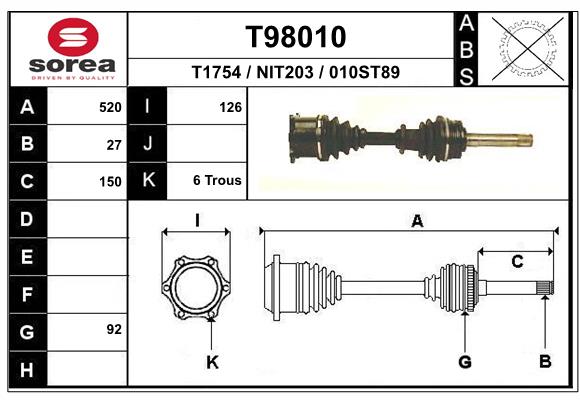 EAI T98010 Hnací hriadeľ
