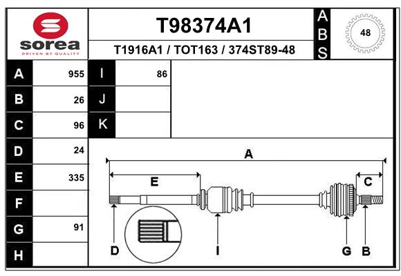 EAI T98374A1 Hnací hriadeľ